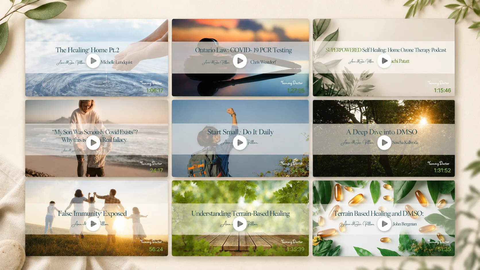 Nine Yummy.Doctor public video thumbnails arranged as a video library