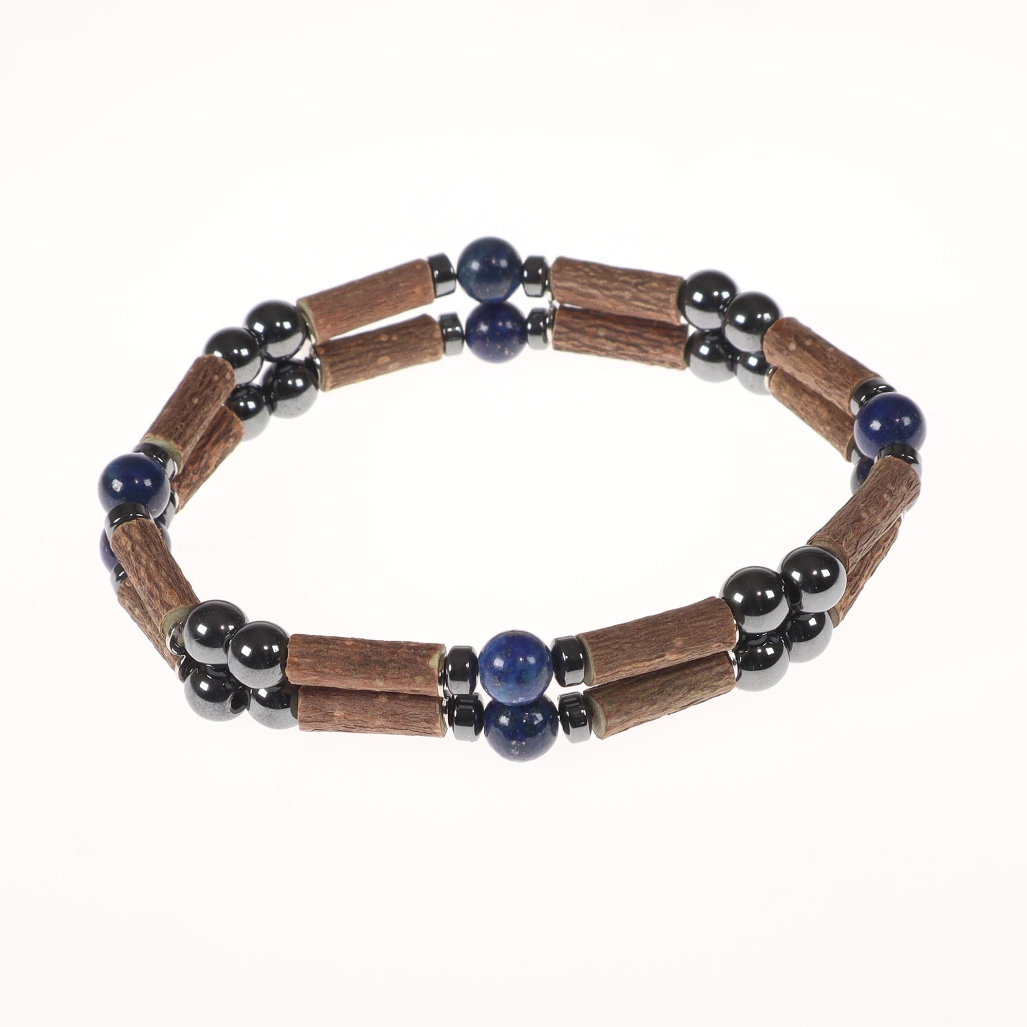 YumNaturals Store Hazel Wood Bracelet Lapis Lazuli and Hematite 2K72