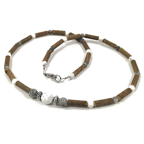 YumNaturals Emporium - Bringing the Wisdom of Mother Nature to Life - Hazelwood Picasso Jasper White Howlite Necklace Large Bead 1