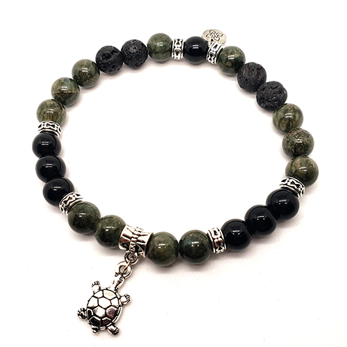 YumNaturals Emporium - Bringing the Wisdom of Mother Nature to Life - Hazelwood Lava Stone Diffuser Green Single Bracelet Turtle Bead 1