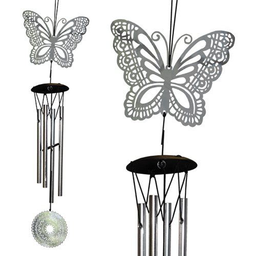 YumNaturals Emporium - Bringing the Wisdom of Nature to Life - Mandala Wind Chime Silver Butterfly