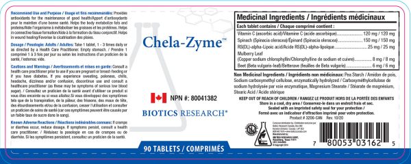 Yum Naturals Emporium - Bringing the Wisdom of Mother Nature to Life - Biotics Research Chela-Zyme Label