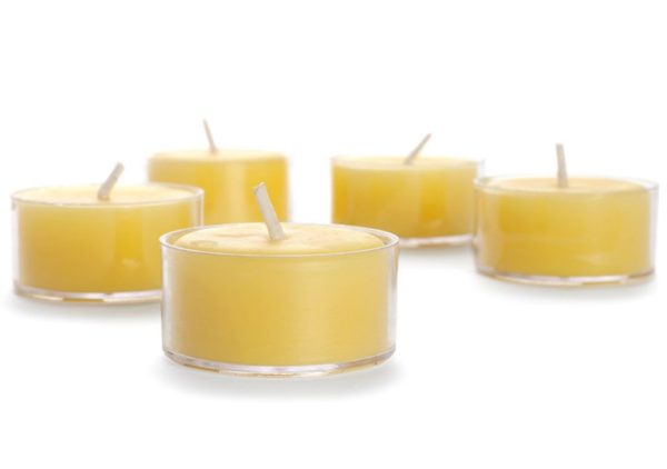 Yum Naturals Emporium - Bringing the Wisdom of Mother Nature to Life - Pure beeswax Tealights in clear cup 8 pack