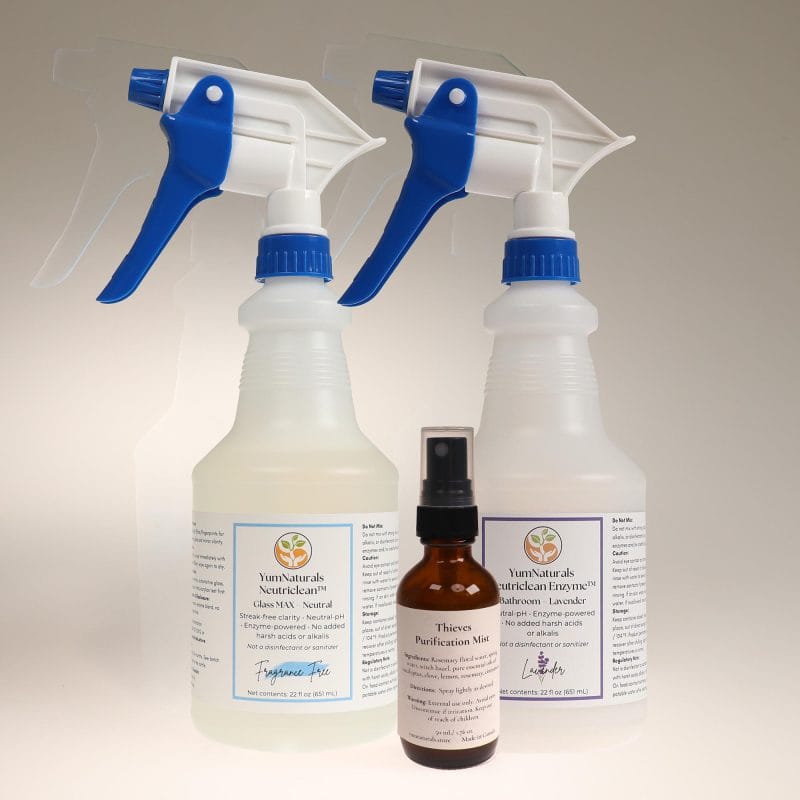 Bathroom Essentials Bundle with Neutriclean Bathroom and Glass cleaners, Peppermint Stripe soap and Thieves aromatherapy mist